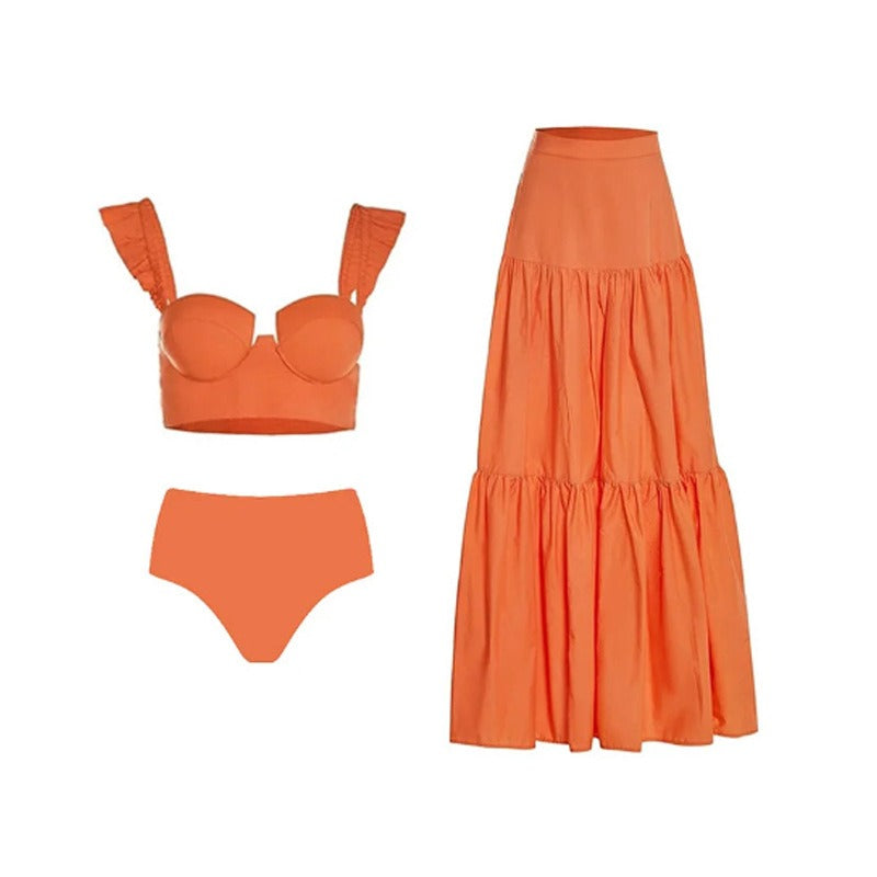 Three Piece Crop Top And Maxi Skirt Sets