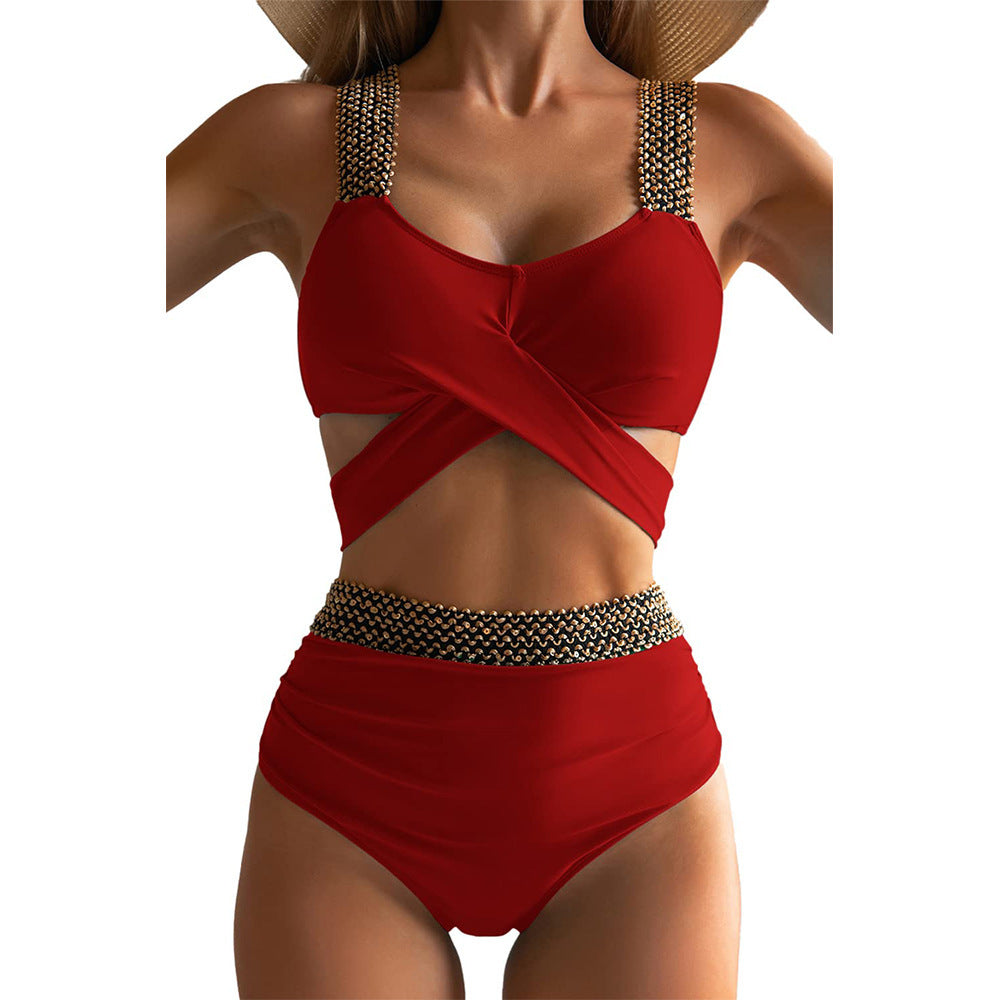 Cross Backless Colid Color Swimsuit