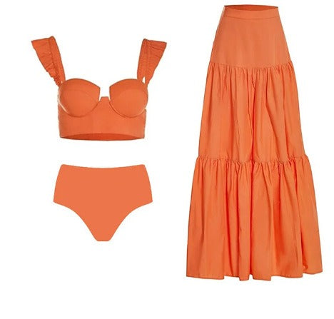 Three Piece Crop Top And Maxi Skirt Sets