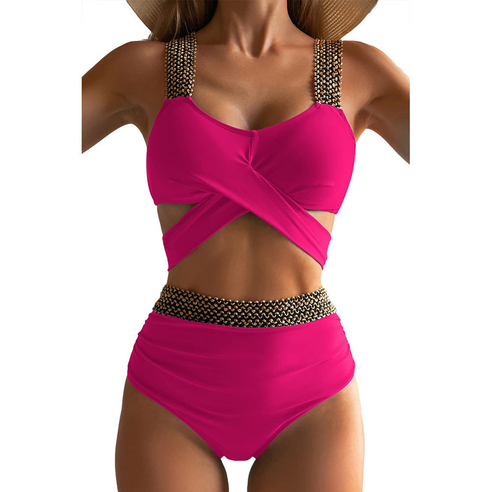 Cross Backless Colid Color Swimsuit