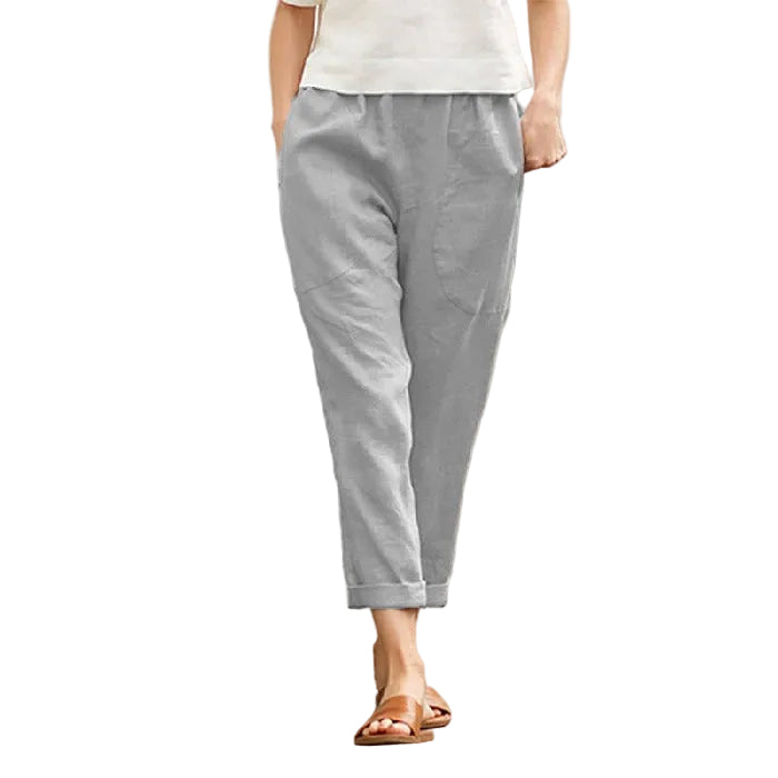 Linen Cotton Loose Straight Leg Cropped Pants
