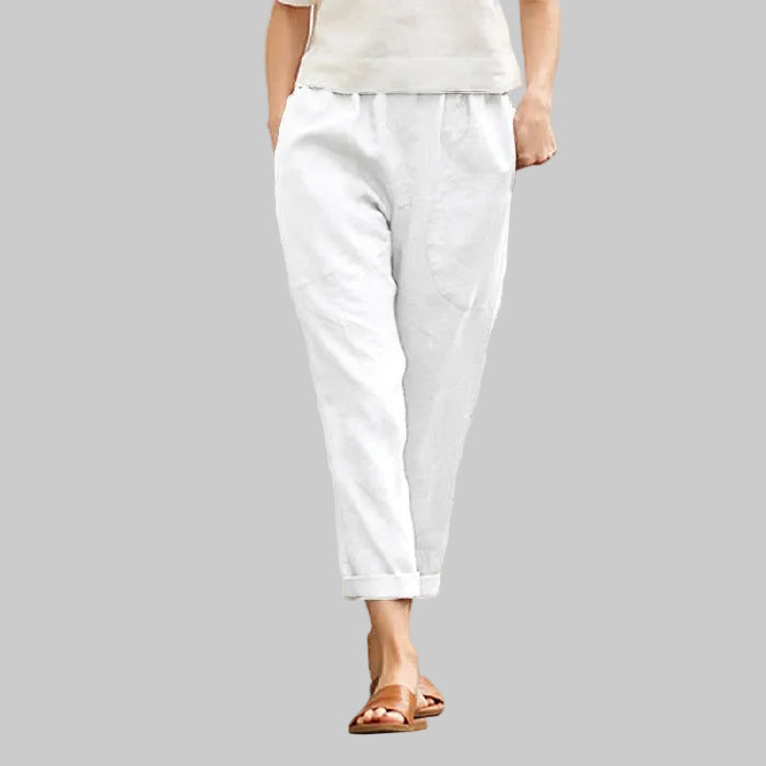 Linen Cotton Loose Straight Leg Cropped Pants