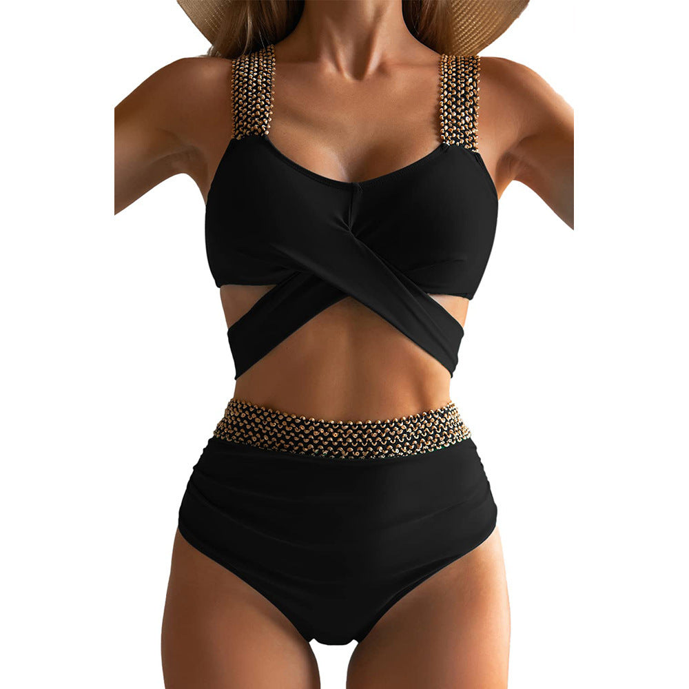 Cross Backless Colid Color Swimsuit