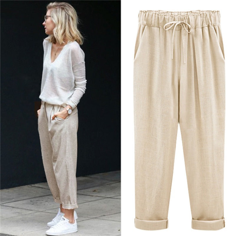 Cotton and Linen Cropped Pants