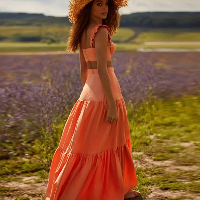 Three Piece Crop Top And Maxi Skirt Sets