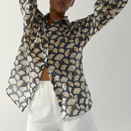 Print Fashion Slim Puff Sleeve Shirt