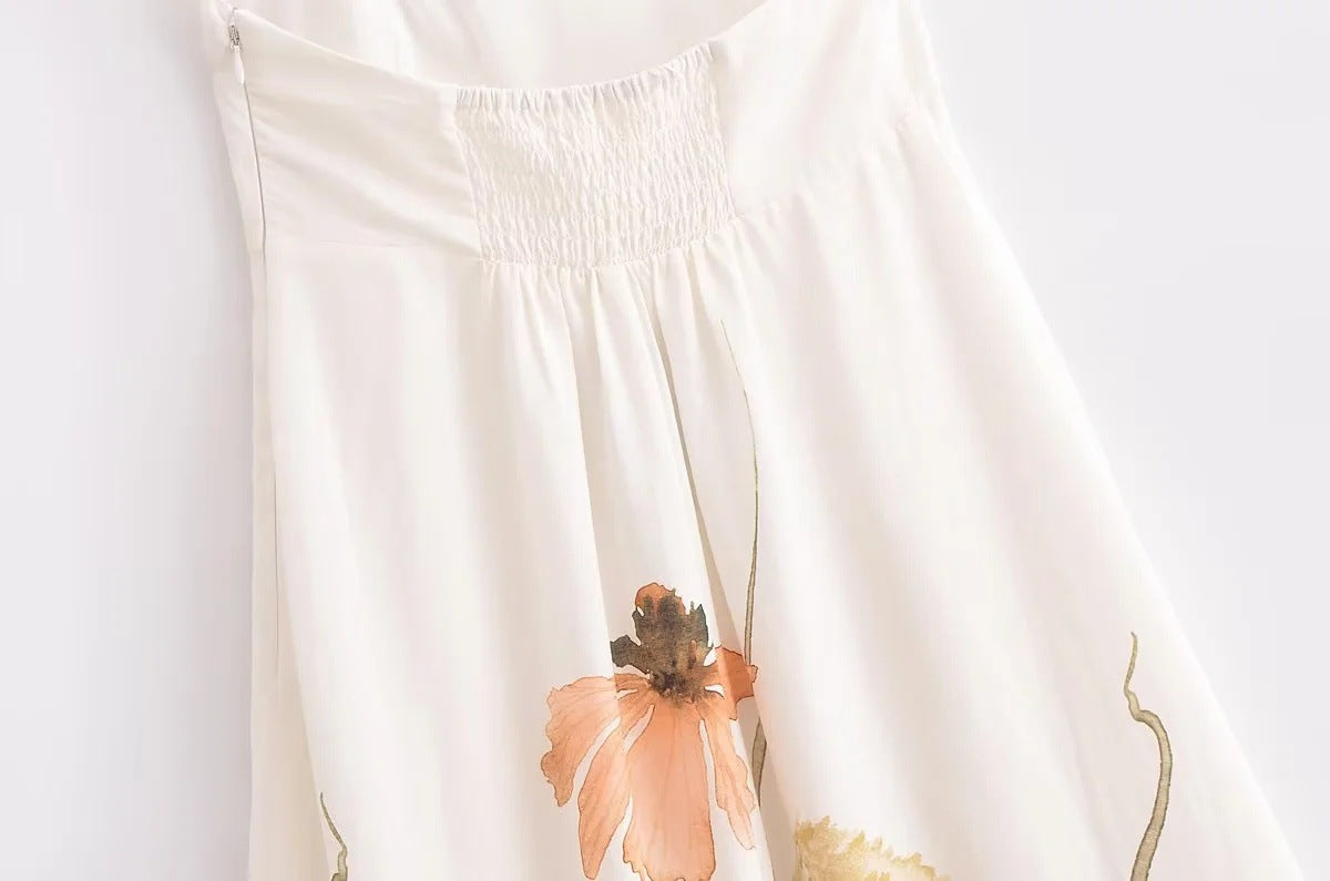 Elegant Strapless Printed Floral Dress