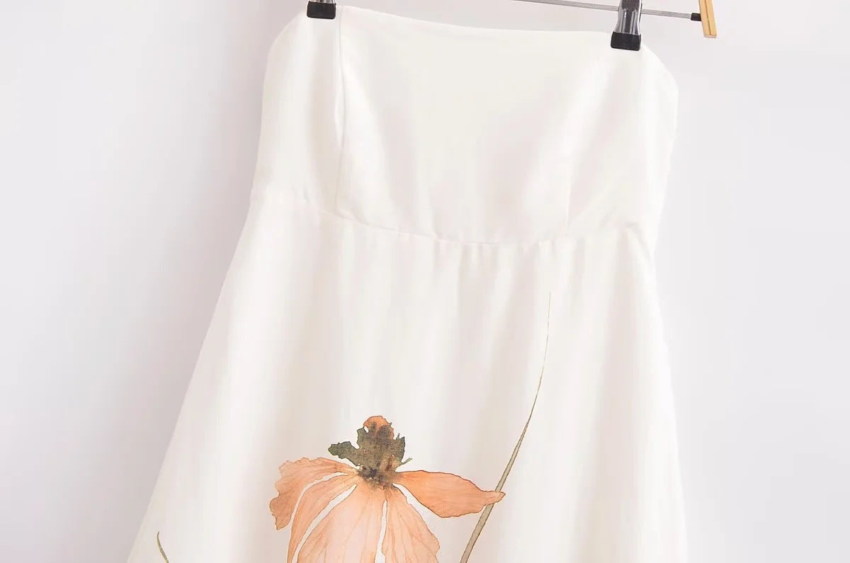 Elegant Strapless Printed Floral Dress